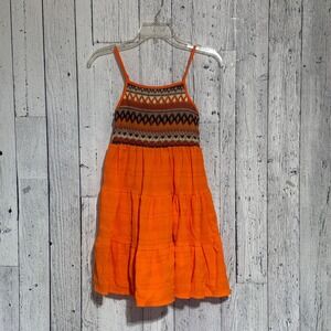 SHEIN Girls Orange Tiered Boho Sundress Embroidered Bodice Size 10Y S16731012